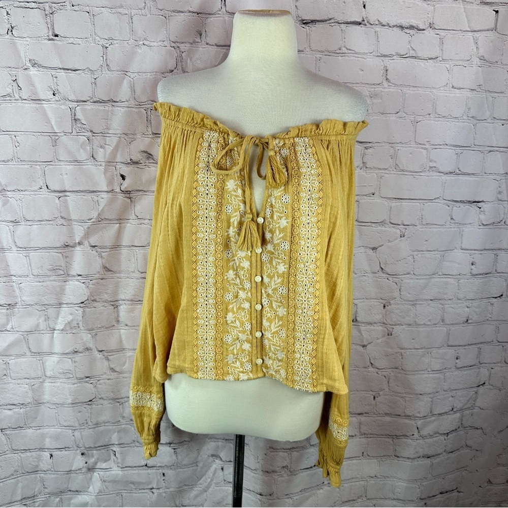 American Eagle Outfitters Off-Shoulder Blouse boho peasant embroidered womens XL